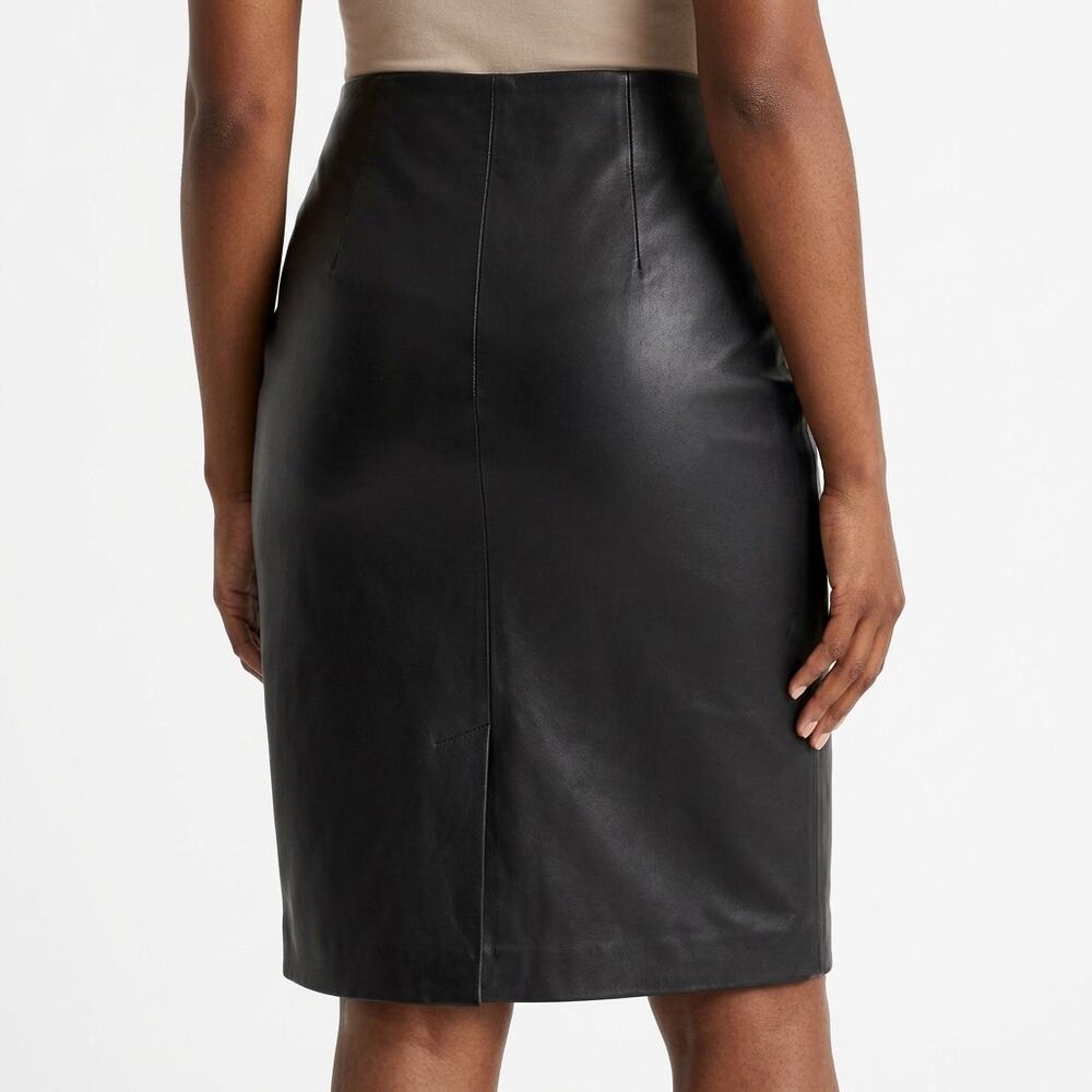 Talbots Petites Leather Blend 100% Black Pencil Knee Length Skirt Women Size 0P